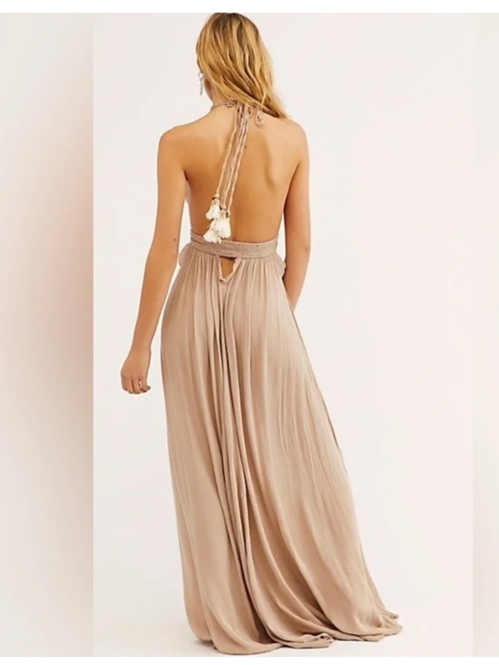 Free People Look Into The Sun Maxi Dress Free-est boho hippie flowy tan cream M - Picture 2 of 16
